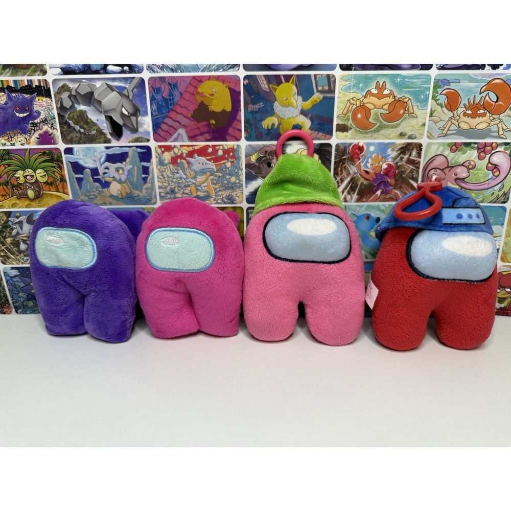 Among Us Plush Clip-On Keychain Lot Of 4 Mini Crewmates 4-6" Stuffed Toys